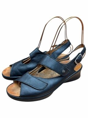 Finn Comfort  Black Leather Adjustable Strap Slingback Sandals Size 8.5 A